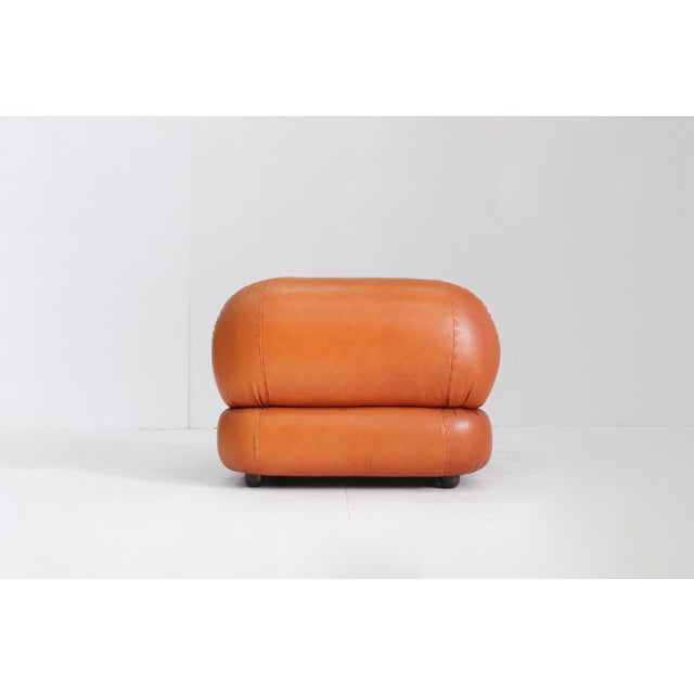 Brown Vintage Italian Sapporo Armchair in Cognac Leather from Mobil Girgi, 1970s For Sale - Image 8 of 9