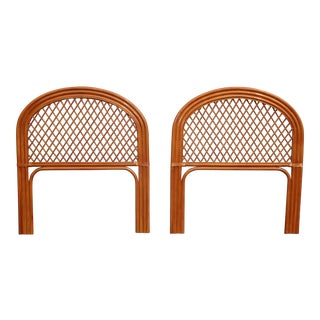Vintage French Country Bamboo Rattan Twin Headboards Tiki Palm Beach Style For Sale