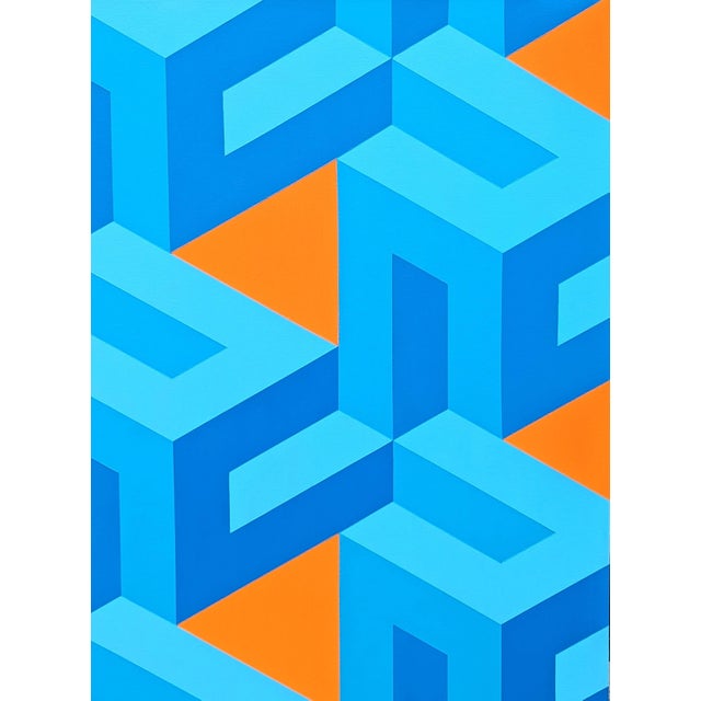 2020s Austin Magruder Contemporary Orange & Blue Colorful Tessellated Geometric Abstract Painting, 2024 For Sale - Image 5 of 10