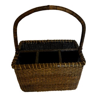 1980s Woven Rattan Wicker Utensil Holder For Sale