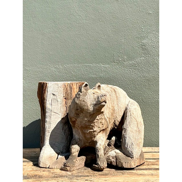 Tan Vintage Hand Carved Fox on Stump For Sale - Image 8 of 12