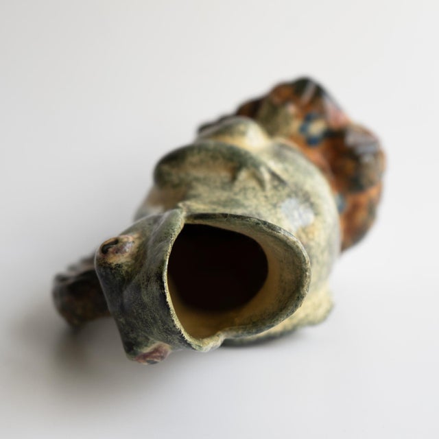 Ceramic Antique Victorian Staffordshire Spongeware Pottery Frog Jug For Sale - Image 7 of 9