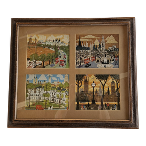 Andrew Murray 1981 Framed Set of 4 London Scenes on Greeting Cards From His Original Paintings