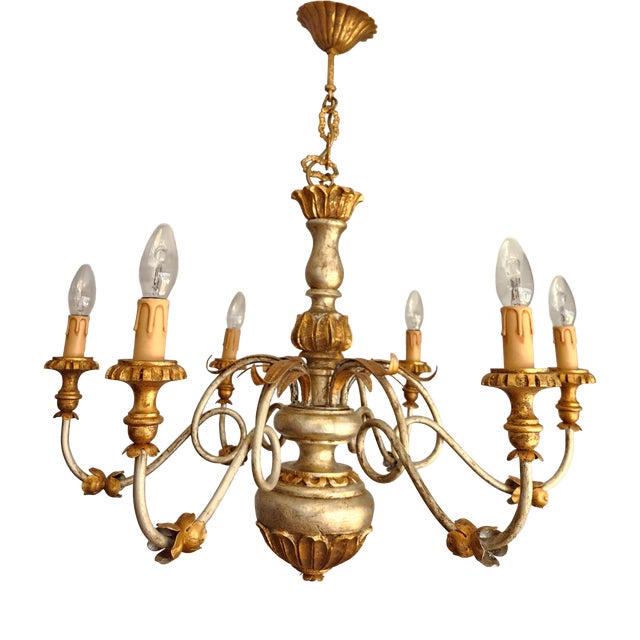 Large Vintage Italian Baroque Hand-Carved Chandelier, 1930s For Sale