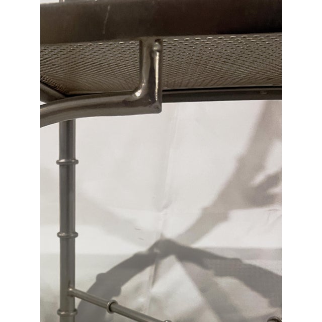 Metal Set of 4 Mid 20th Century Silver Metal Faux Chippendale Bamboo Chairs For Sale - Image 7 of 11