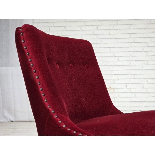 Danish Armchair in Red Furniture Velour and Beech Wood Legs, 1960s For Sale - Image 4 of 18