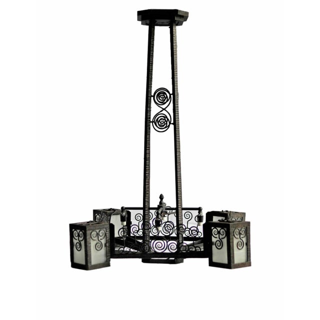 Metal Antique Ceiling Pendant Light - French Art Deco Wrought Iron For Sale - Image 7 of 7