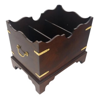 Large Chippendale Campaign Style Mahogany Brass Magazine Rack c1970s MINT For Sale