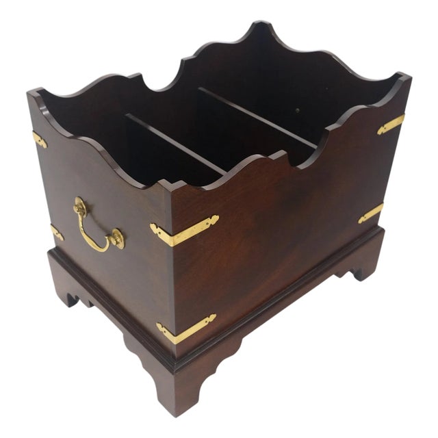 Large Chippendale Campaign Style Mahogany Brass Magazine Rack c1970s MINT For Sale