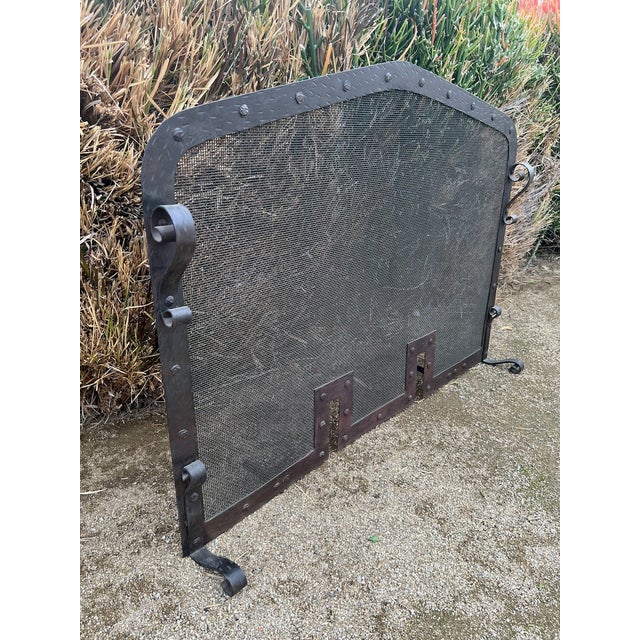 Early 20th Century Spanish Revival Fire Screen, Andirons and Poker Set - 4 Piece Set For Sale - Image 4 of 12