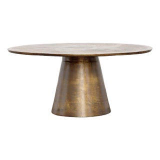 Modern Antiqued Brass Finish Pedestal Coffee Table For Sale