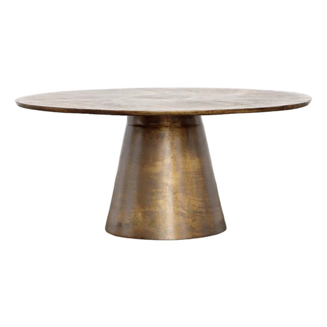 Modern Antiqued Brass Finish Pedestal Coffee Table For Sale
