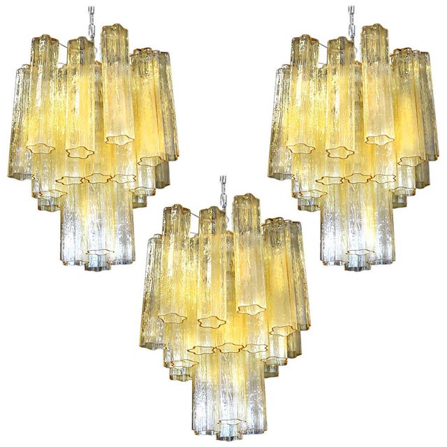 Tube Chandeliers in Gold Murano Glass, 1970s, Set of 3 For Sale - Image 16 of 16