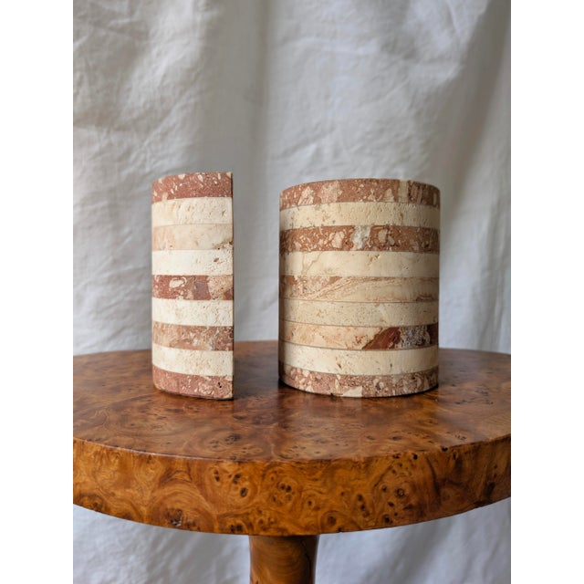 Mid-Century Modern Vintage Striped Travertine Demilune Bookends by Fratelli Mannelli, 1970s, Set of 2 For Sale - Image 3 of 13