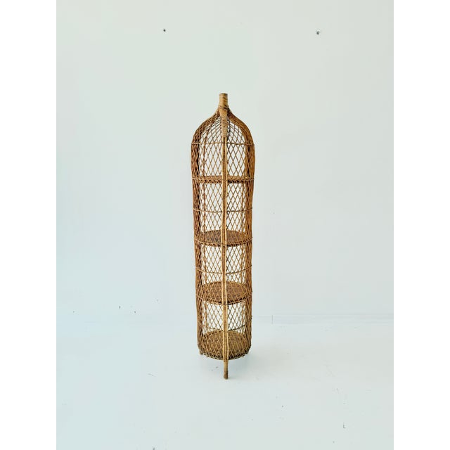 Vintage Boho Wicker Four-Tier Estagere Cylindrical Shelving Unit, 1970s For Sale - Image 6 of 13