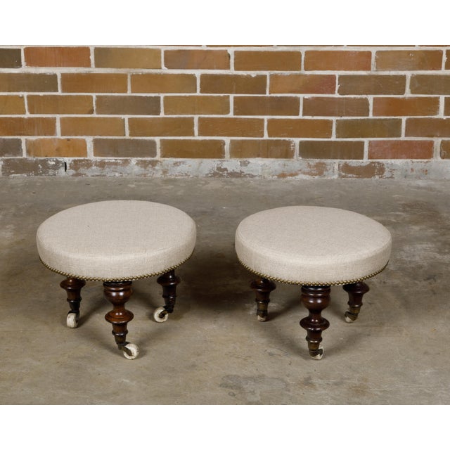 English Mahogany Stools with 19th Century Turned Legs on Casters, a Pair For Sale - Image 9 of 9