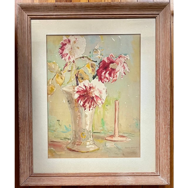 1930s Marie Anna Bommer (American 1905 - 1996) Art Deco Watercolor Floral Still Life Painting of Peonies in a Vase For Sale - Image 10 of 12
