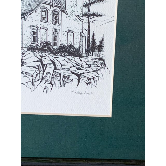 Late 20th Century Framed Print of Eagle Bluff Lighthouse Line Drawing by Phillip Siegel For Sale - Image 5 of 7