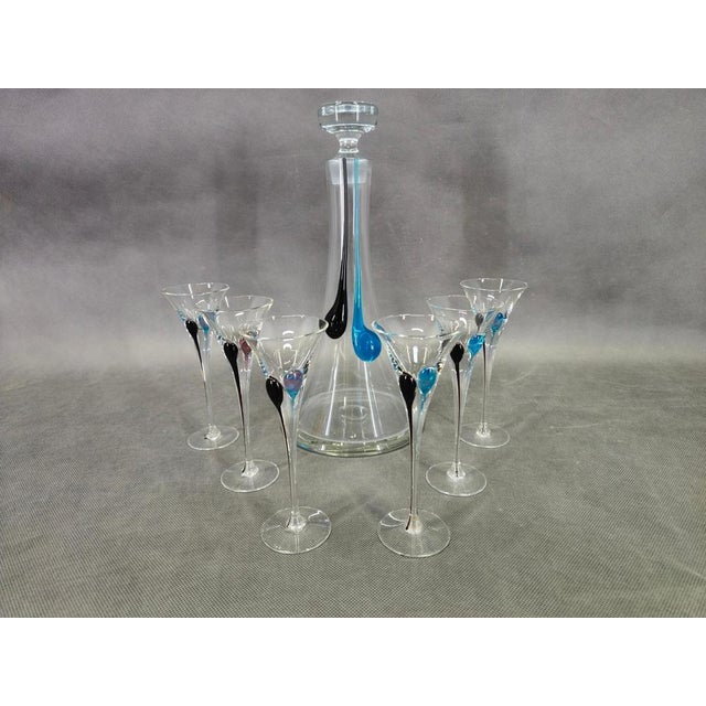 Decorative Bohemian crystal decanter set produced in Czechoslovakia during the 1990s by Crystalex / Bohemia Crystal. The...