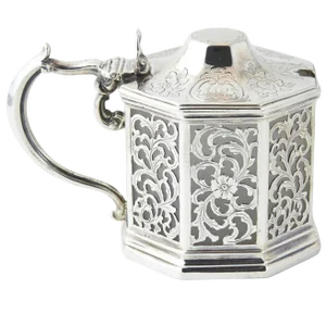19th Century Victorian John Angell and George Angell Pierced Sterling Mustard Pot