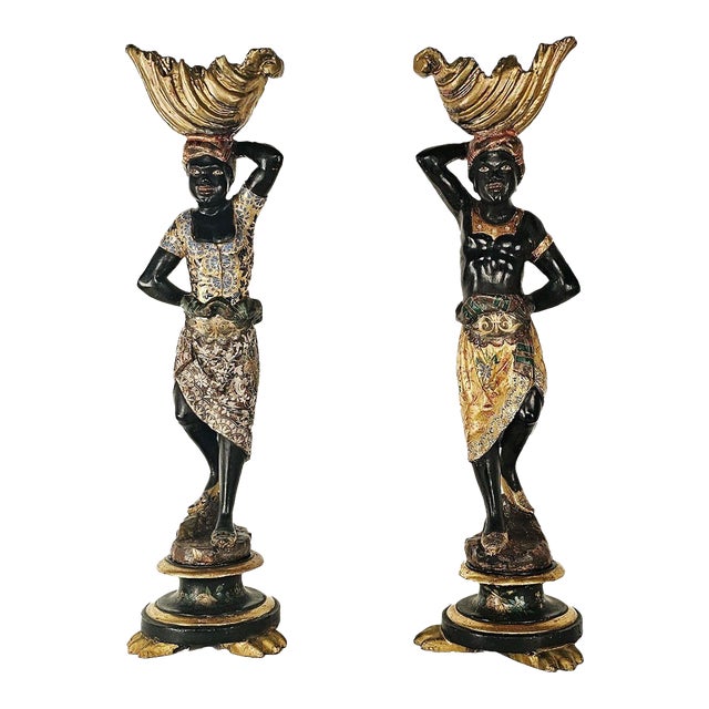 Pair of Venetian Blackamoor Figurines, Italy Circa 1920 For Sale