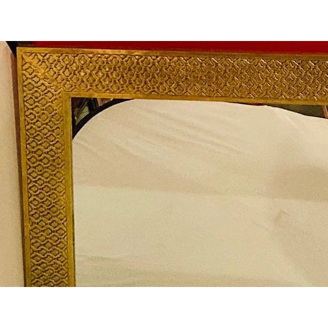 Modern Brass Floor or Console Mirror Hand Hammered Diamond Riveted Design For Sale - Image 4 of 12