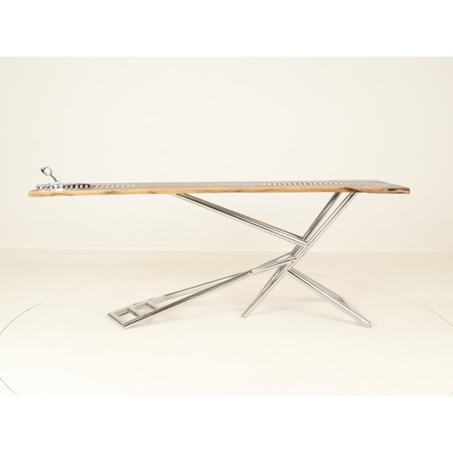 Handcrafted console table, model Scissors 1, in solid rosewood & stainless steel. Designed and made by French designer...