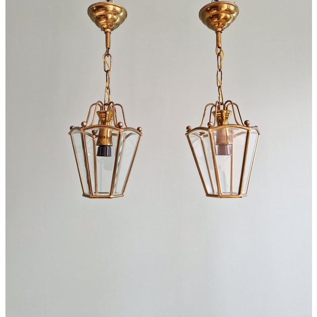 Brass and Beveled Glass Pendant Lights, 1960s, Set of 2 For Sale - Image 15 of 15