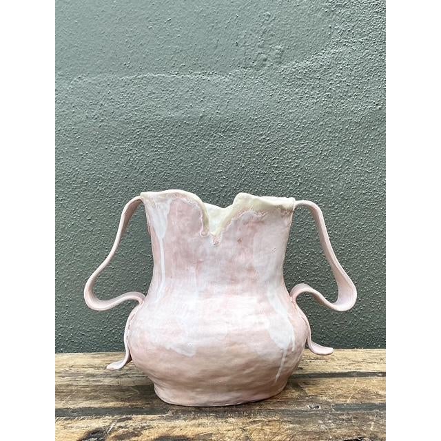 Late 20th Century Vintage Slab Built Studio Pottery Pale Pink Vase For Sale - Image 5 of 12