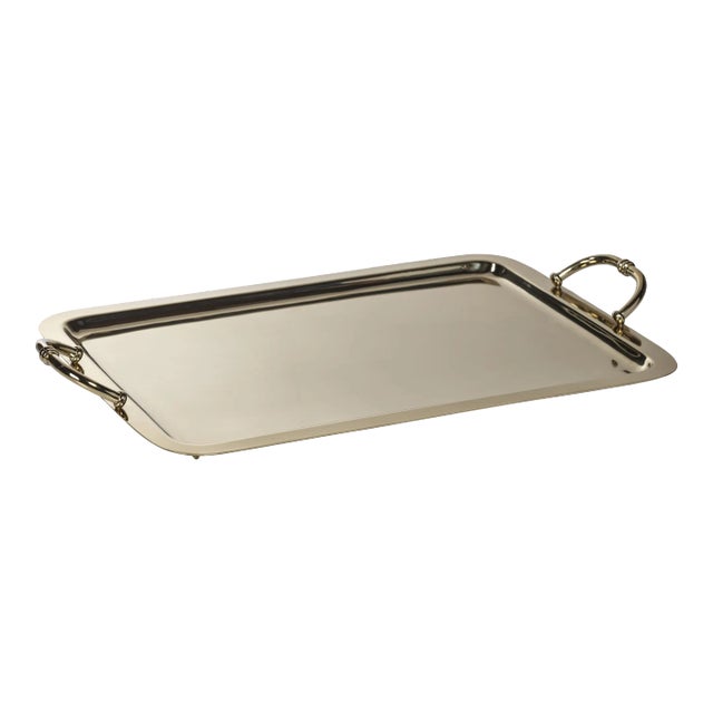 Manetta Polished Steel and Brass Tray, Large, Gold For Sale