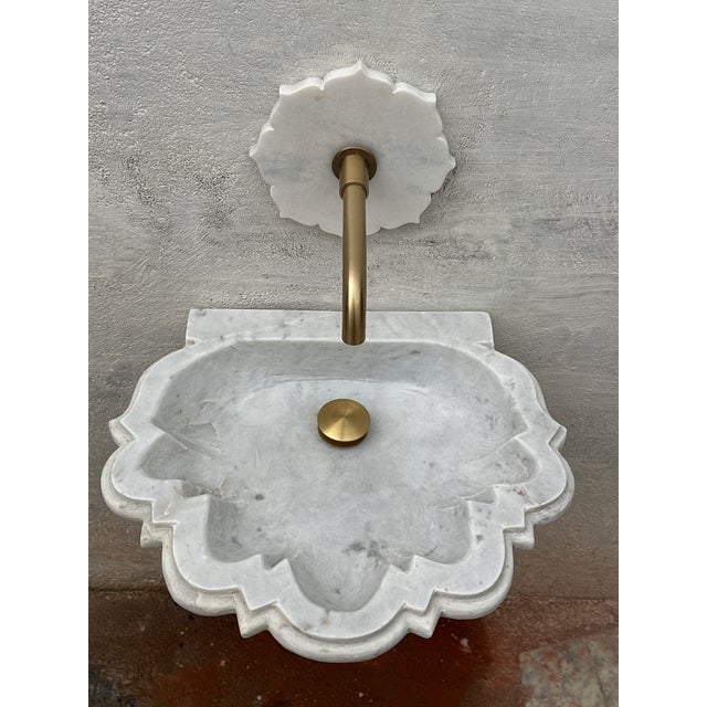 Indian Marble Mid Century Modern Wall Mount Sink Zephyr For Sale - Image 4 of 9