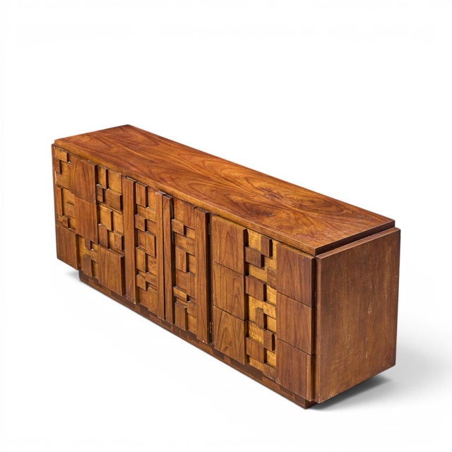 Brown Lane Staccato Brutalist Mid Century Walnut Lowboy Dresser For Sale - Image 8 of 9