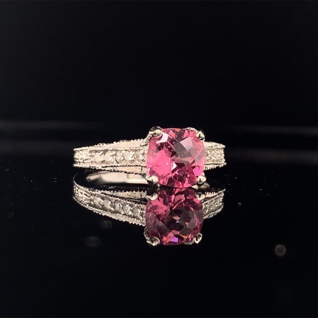 Diamond Pink Tourmaline Rubellite Ring 6.5 14k White Gold 2.45 TCW Certified For Sale - Image 9 of 11