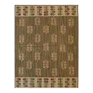6x8 Green Flat Weave Wool Botanical Totem Geometric Modern Carpet Rug For Sale