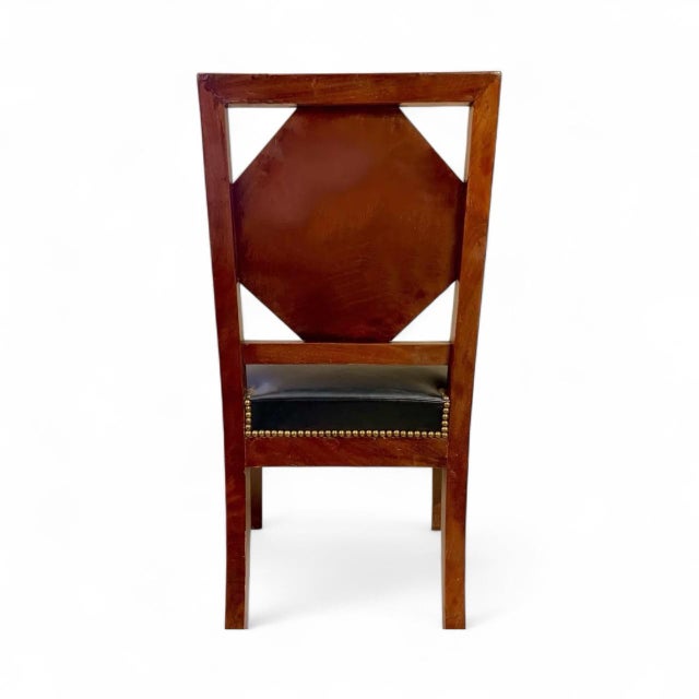 19th-C. Inlaid Biedermeier Style Side Chairs - Black Leather Upholstery -Pair For Sale - Image 4 of 7