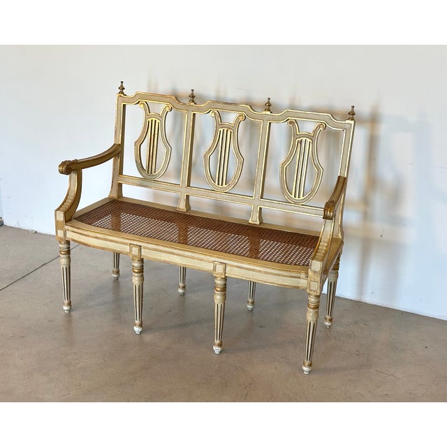 Bench in Lacquered Wood and Vienna Straw, 1960s For Sale - Image 3 of 10