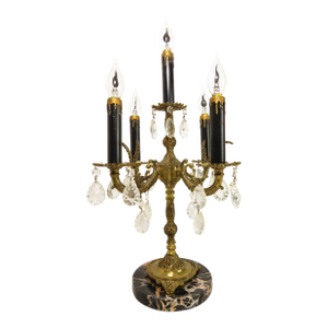 Hollywood Regency Spanish Brass 5 Arm Candelabra Table Lamp on Italian Marble