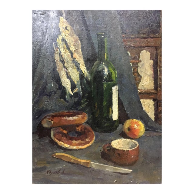 1980s Oil Painting Still Life With Bagels Khorov Alexander For Sale