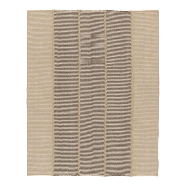 Rug & Kilim’s Contemporary Kilim With Textural Stripe Design in Beige & Gray For Sale