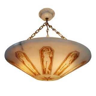 Art Deco Three-Light Alabaster Pendant Lamp, 1920s For Sale