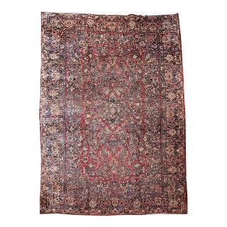 Antique Oversized Persian Sarouk Area Rug, Hand-Knotted Wool, Allover Floral Pattern, 10x17, Red & Navy For Sale