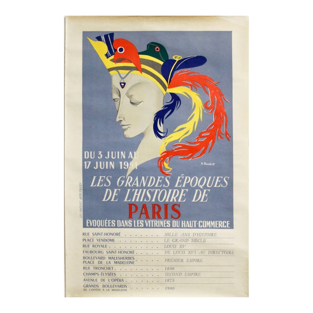 1951 French Exhibition Poster, Histoire De Paris, H. Baudtot For Sale