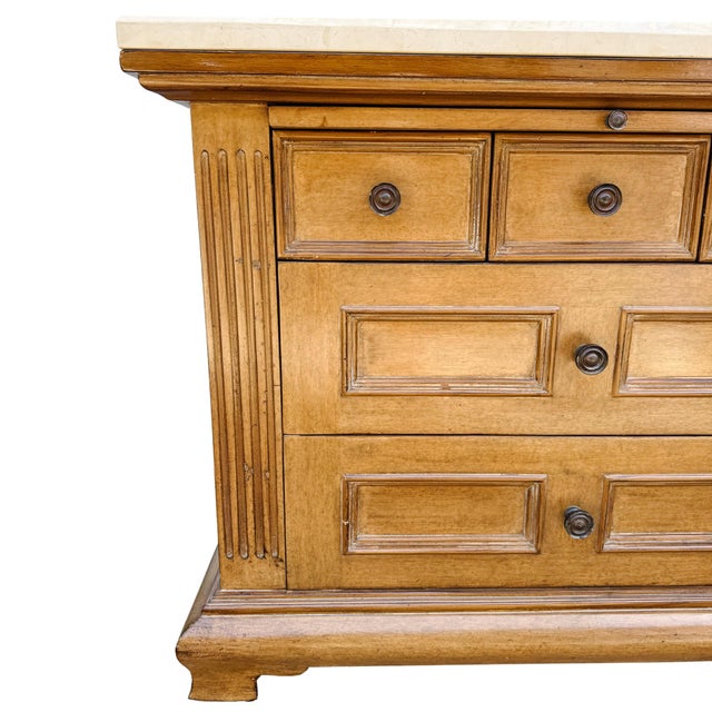 Wood Vintage Kreiss Collection Neoclassical Style Travertine Top Commode or Chest of Drawers For Sale - Image 7 of 15