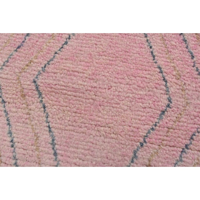 Textile Moroccan Runner 4’1” X 11’11” Pink Wool Contemporary Hand-Knotted Rug For Sale - Image 7 of 12