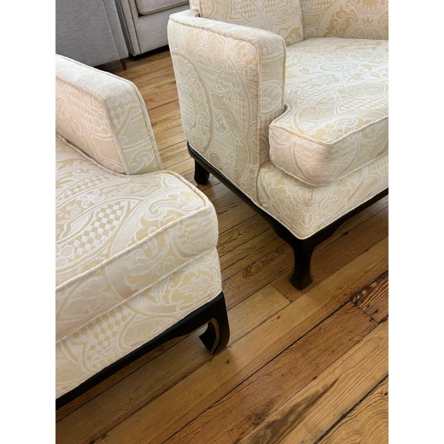 Wood James Mont Style 1960s Throne Chairs. In Excellent Vintage Condition. Original Brocade Upholstery in Excellent Condition. For Sale - Image 7 of 7