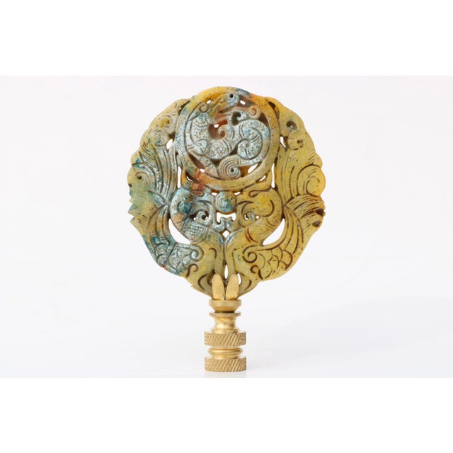 Chinese Variegated Stone Lamp Finial on Brass Hardware For Sale - Image 4 of 4