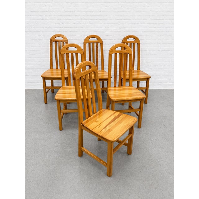 Vintage Solid Wood Slat Back Dining Chairs, Set of 6 – Scandinavian Minimalist Chairs, Light Oak Wood, Modern Farmhouse Seating For Sale - Image 10 of 12