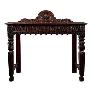 Antique 19th Century English Victorian Carved Oak Side Table For Sale