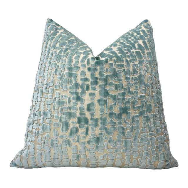 Sage Speckle Velvet 20x20 Throw Pillow With Feather Down Insert For Sale