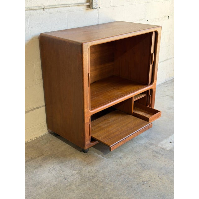 Brown In Style of Dyrlund Teak Tambour Door Rolling Cabinet Denmark Mid-Century Modern 1970s For Sale - Image 8 of 10
